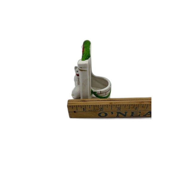 Vintage Waiting for Santa porcelain kittens Votive Candle Holder Wreath - Picture 7 of 12